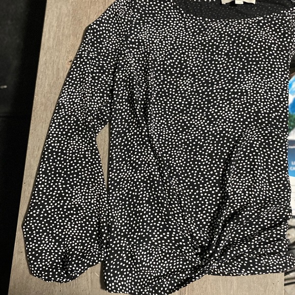 LOFT Dotted Mixed Media Twist Hem Top - Picture 9 of 14